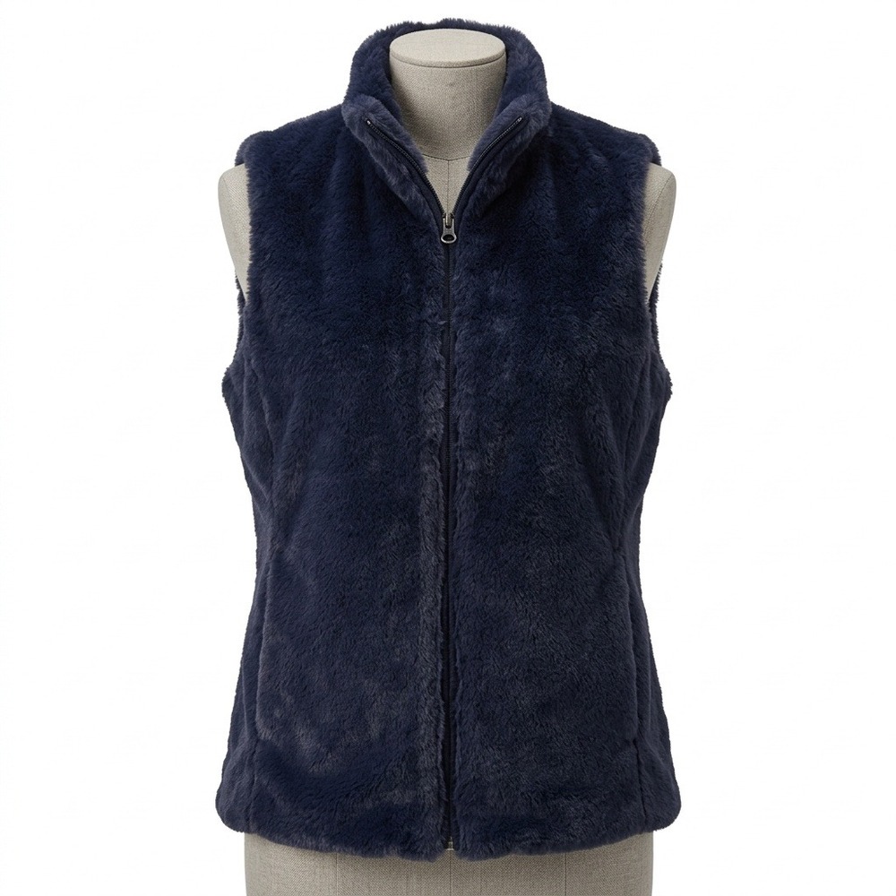 J.Crew Navy Blue Faux Fur Full Zip Vest K2216 HO18 Womens XXS